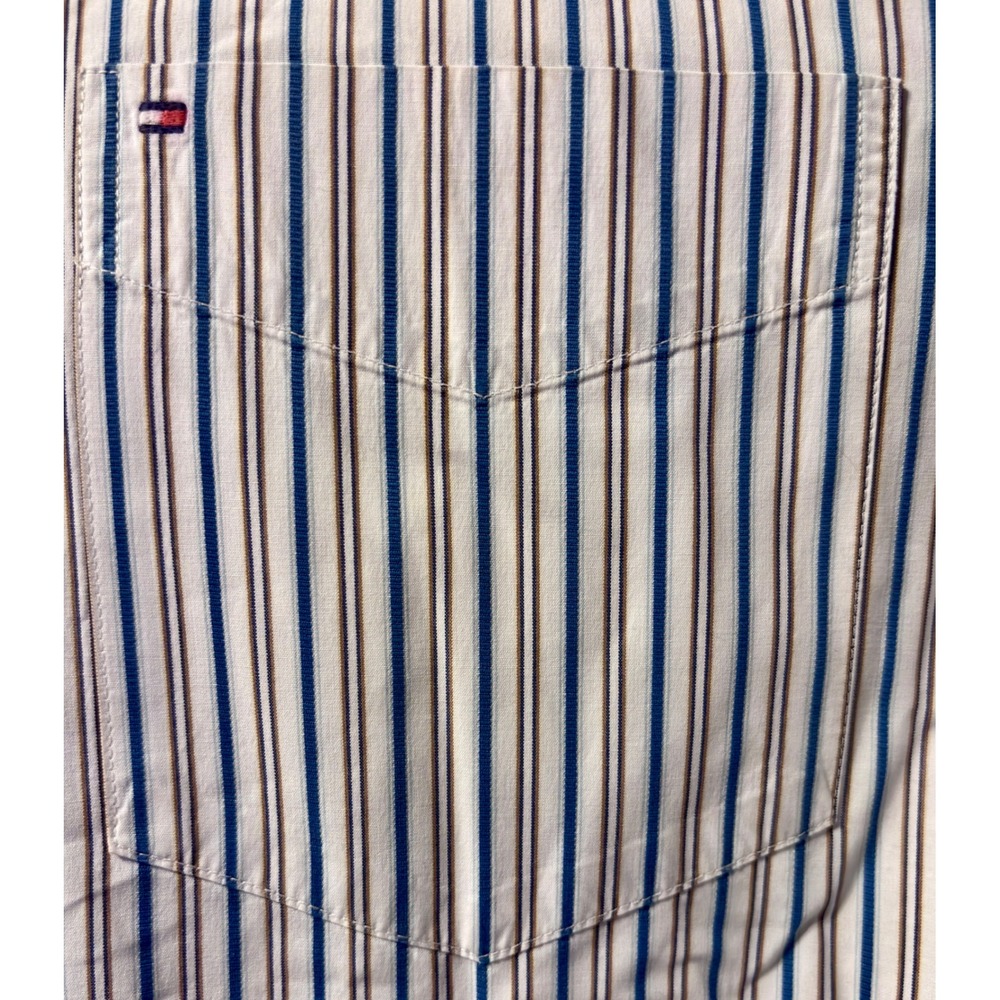 Tommy Hilfiger Button Down Shirt Mens XL White Blue Striped Cotton Excellent